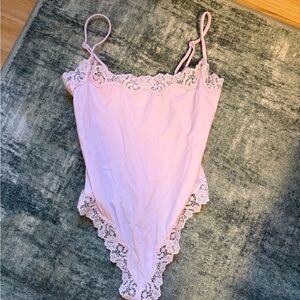 Pink Lace Trim Bodysuit